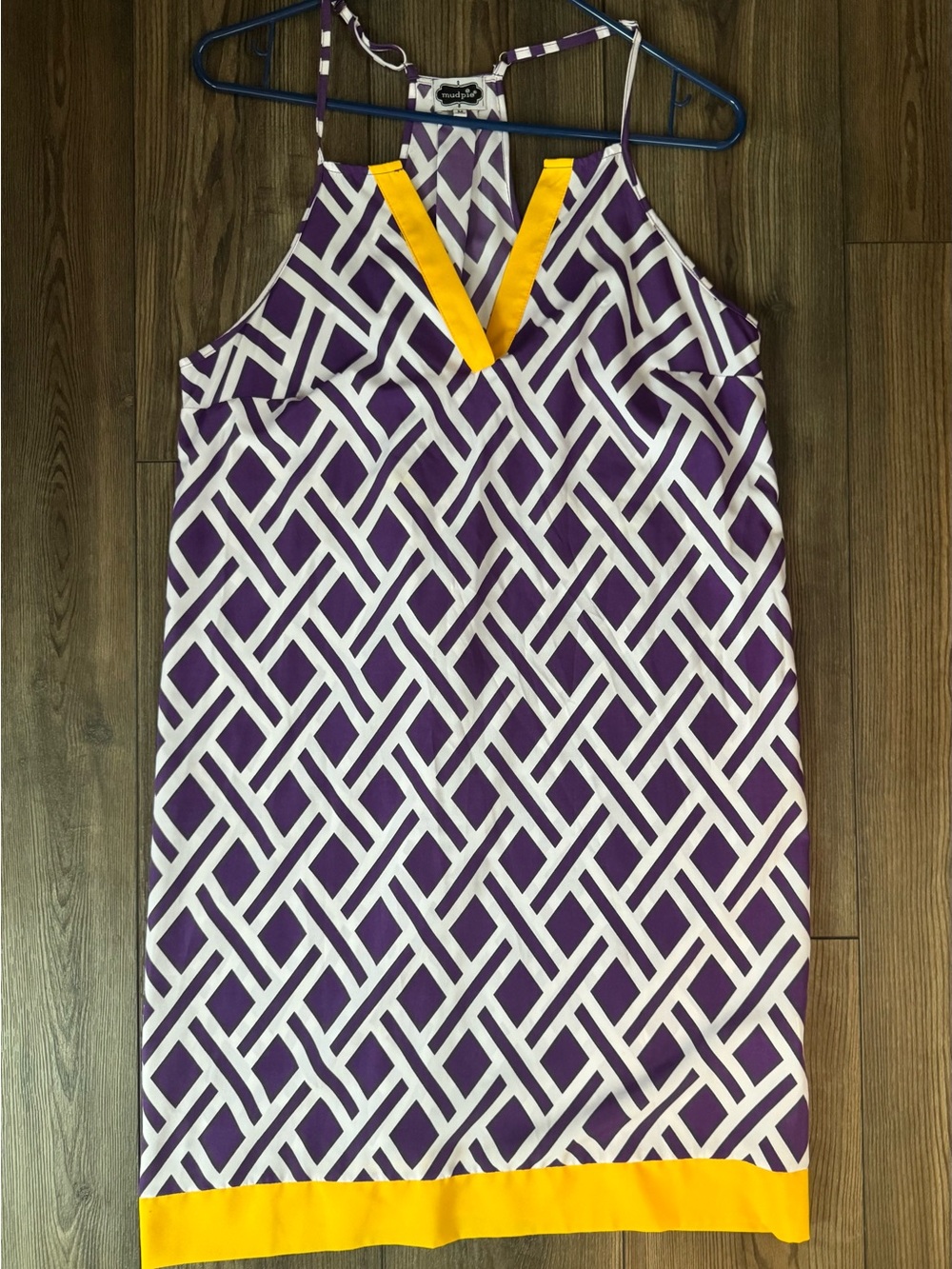 Mud Pie Purple Geometric Halter dress with Yellow game day LSU East Carolina ECU